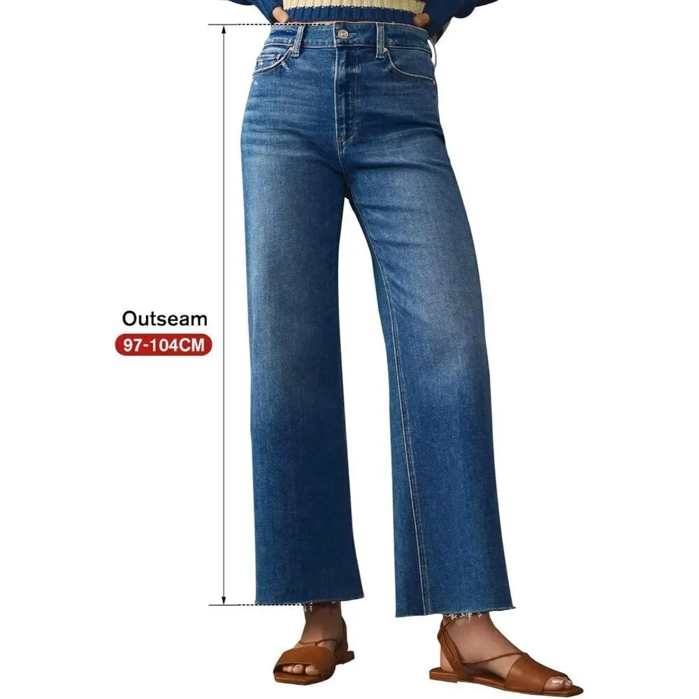 Women Wide Leg Jeans Stretchy High Waist Casual Pants Trendy Fall